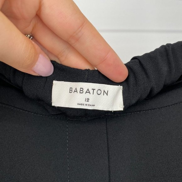 Babaton Cohen Slim Pleated Trouser Pants Women's Size 12 High Rise Pull On Black - Picture 4 of 11